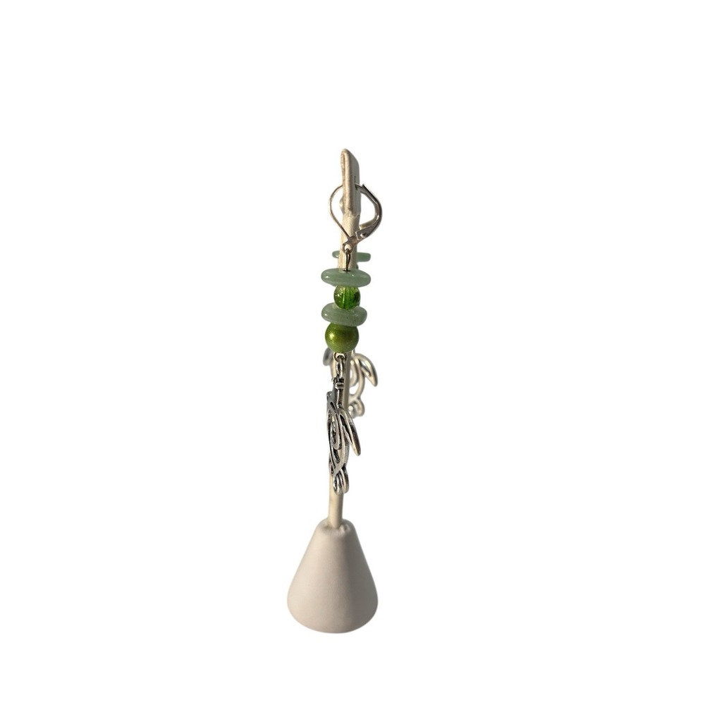Vintage Silver Tone Multi Shade Green Bead‎ Fun Turtle Pierced Dangle Earrings - Picture 2 of 4